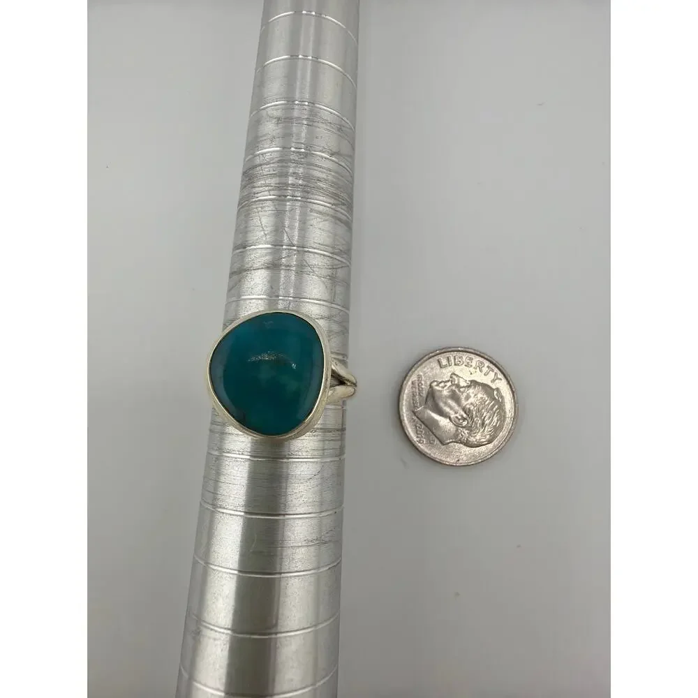 Freeform Larimar Split Shank 925 Sterling Silver Ring Size 7.5